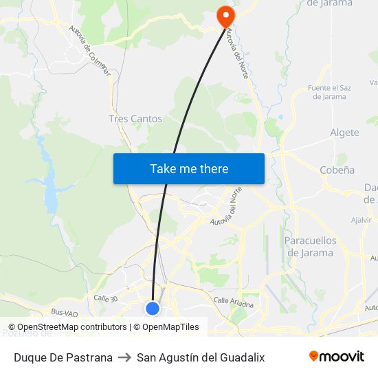 Duque De Pastrana to San Agustín del Guadalix map