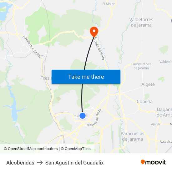 Alcobendas to San Agustín del Guadalix map