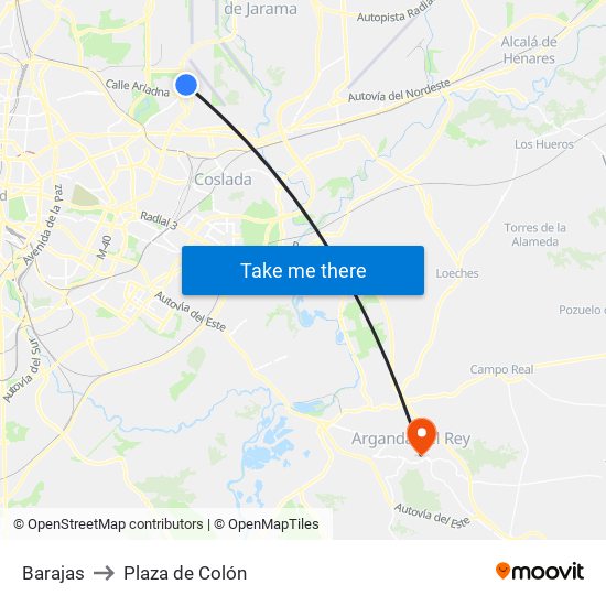 Barajas to Plaza de Colón map