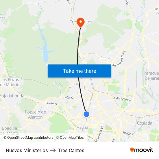 Nuevos Ministerios to Tres Cantos map