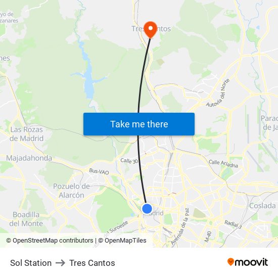 Sol Station to Tres Cantos map