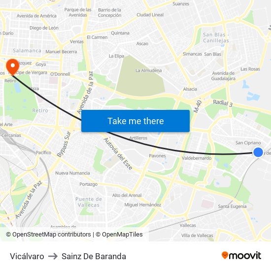Vicálvaro to Sainz De Baranda map