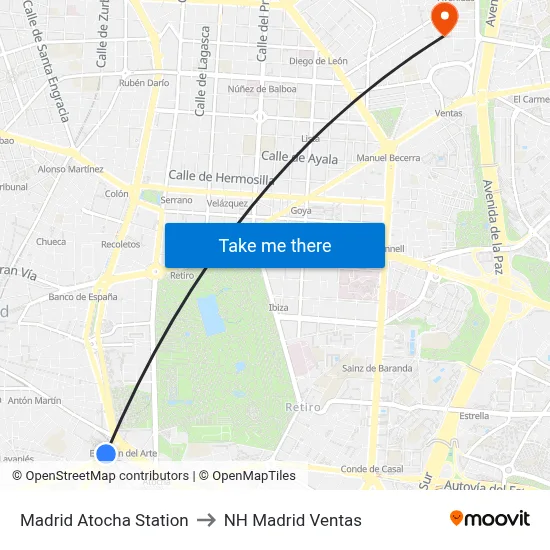 Madrid Atocha Station to NH Madrid Ventas map