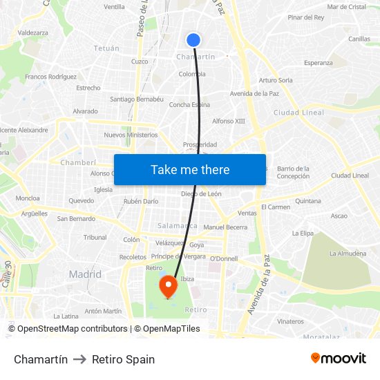 Chamartín to Retiro Spain map