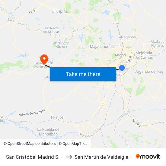 San Cristóbal Madrid Spain to San Martín de Valdeiglesias map
