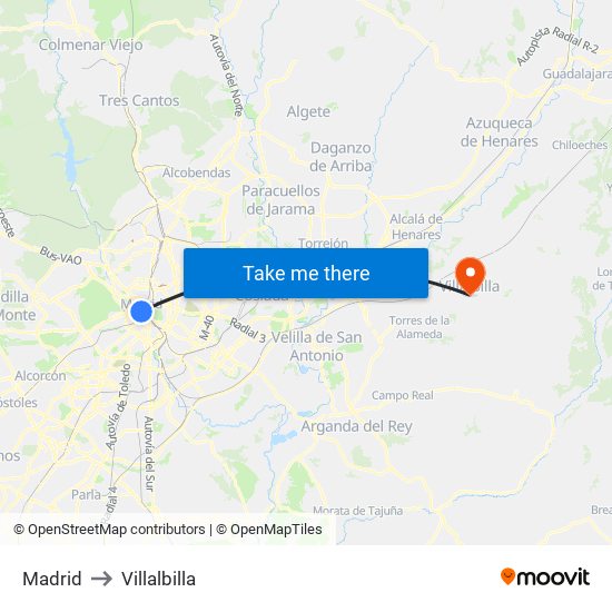 Madrid to Villalbilla map