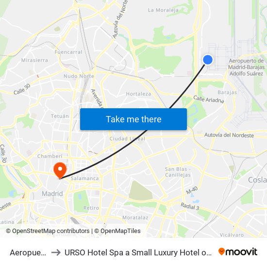 Aeropuerto T4 to URSO Hotel Spa a Small Luxury Hotel of the World Madrid map