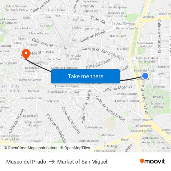 Museo del Prado to Market of San Miguel map