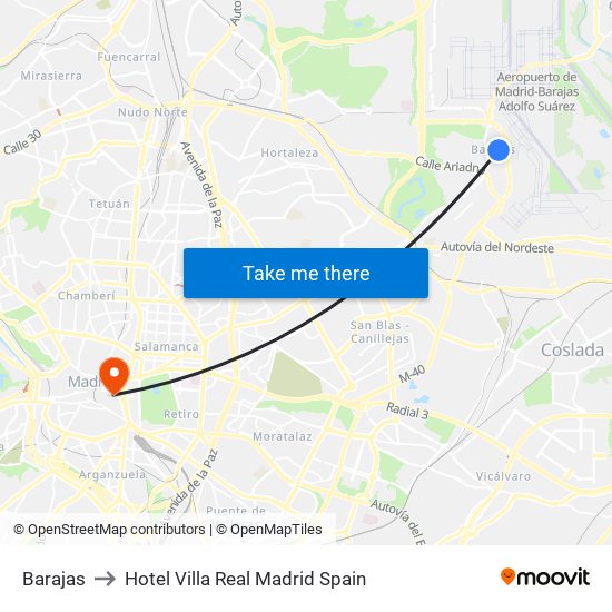 Barajas to Hotel Villa Real Madrid Spain map