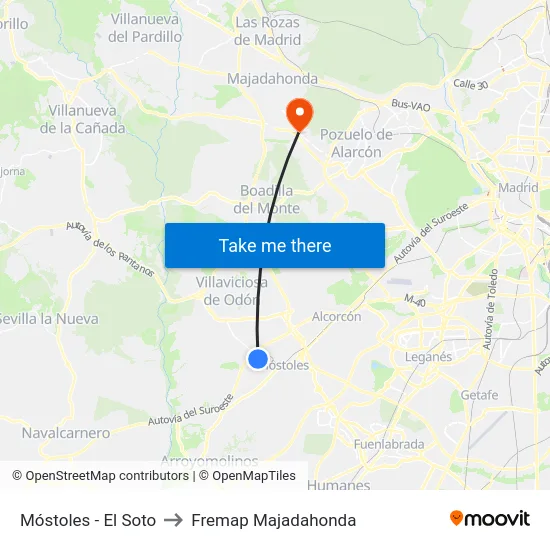 Móstoles - El Soto to Fremap Majadahonda map