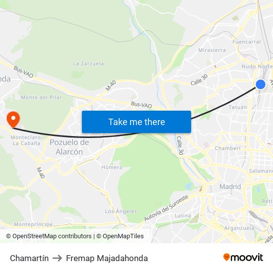 Chamartín to Fremap Majadahonda map