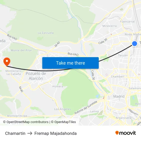 Chamartín to Fremap Majadahonda map