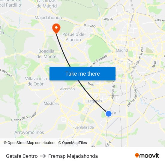 Getafe Centro to Fremap Majadahonda map