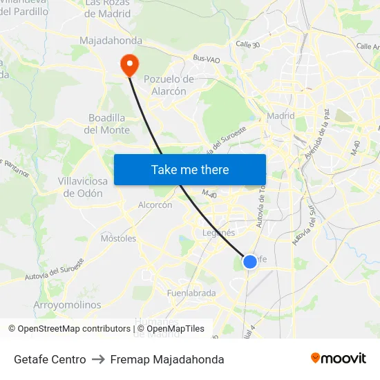 Getafe Centro to Fremap Majadahonda map