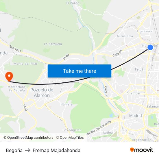 Begoña to Fremap Majadahonda map