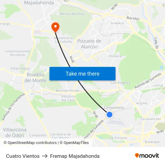 Cuatro Vientos to Fremap Majadahonda map