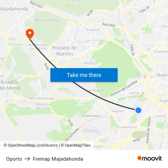Oporto to Fremap Majadahonda map