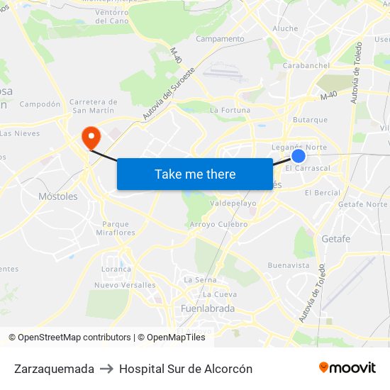 Zarzaquemada to Hospital Sur de Alcorcón map