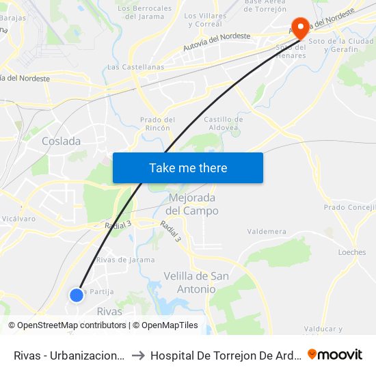 Rivas - Urbanizaciones to Hospital De Torrejon De Ardoz map