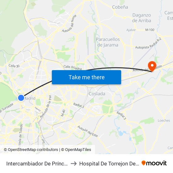Intercambiador De Príncipe Pío to Hospital De Torrejon De Ardoz map