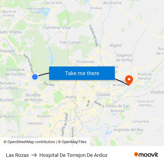 Las Rozas to Hospital De Torrejon De Ardoz map