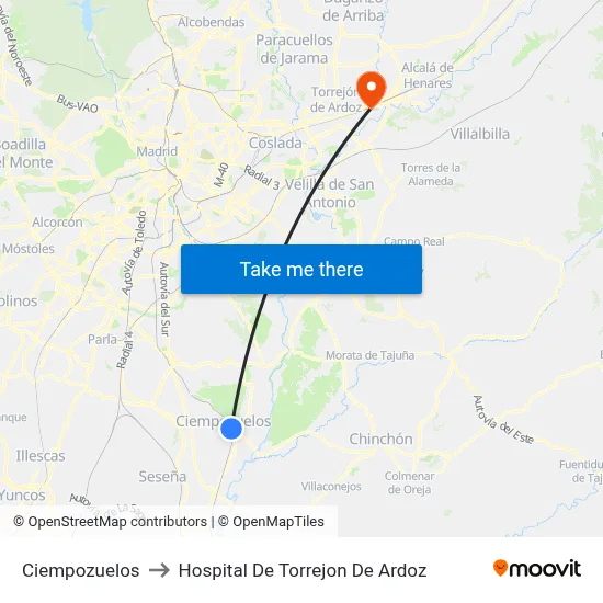 Ciempozuelos to Hospital De Torrejon De Ardoz map