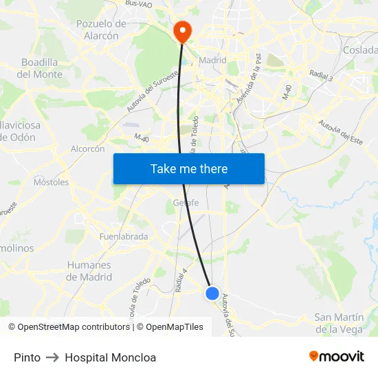 Pinto to Hospital Moncloa map