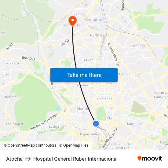 Atocha to Hospital General Ruber Internacional map