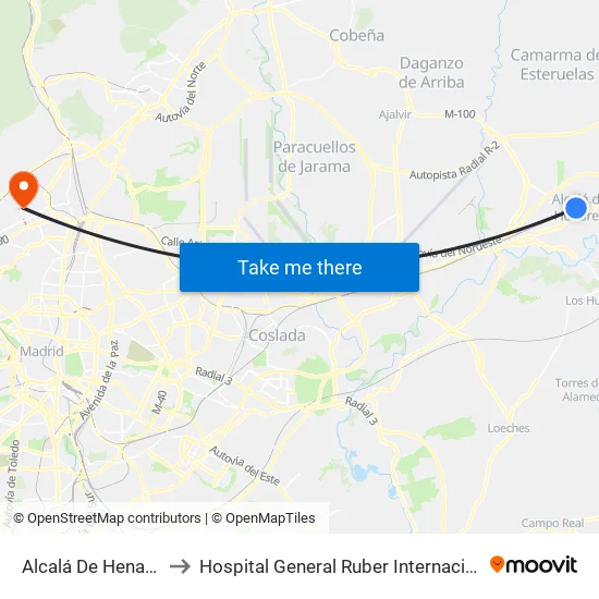 Alcalá De Henares to Hospital General Ruber Internacional map