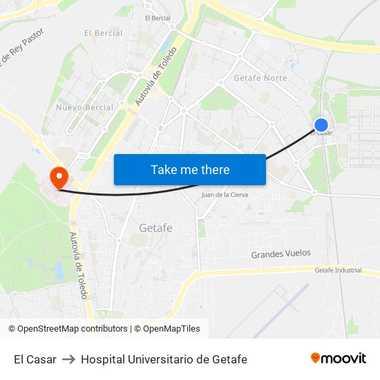 El Casar to Hospital Universitario de Getafe map