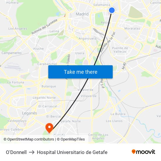 O'Donnell to Hospital Universitario de Getafe map