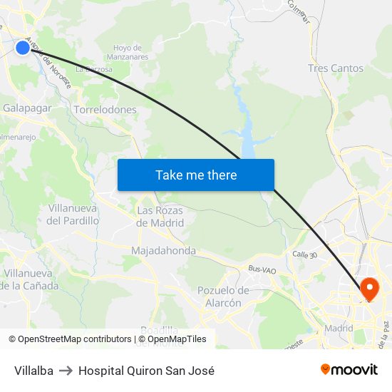 Villalba to Hospital Quiron San José map