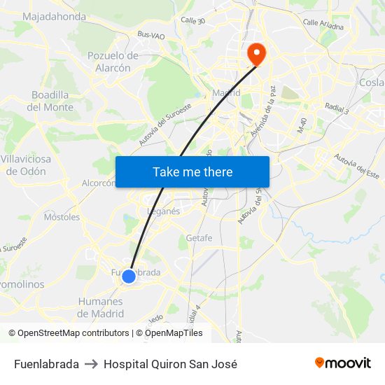 Fuenlabrada to Hospital Quiron San José map