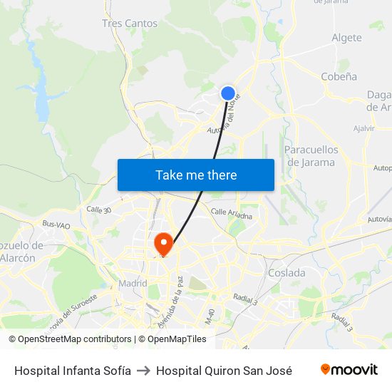 Hospital Infanta Sofía to Hospital Quiron San José map