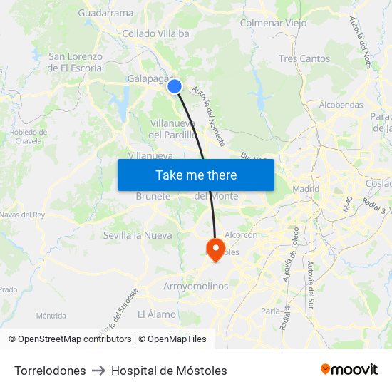 Torrelodones to Hospital de Móstoles map