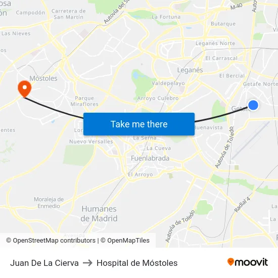 Juan De La Cierva to Hospital de Móstoles map