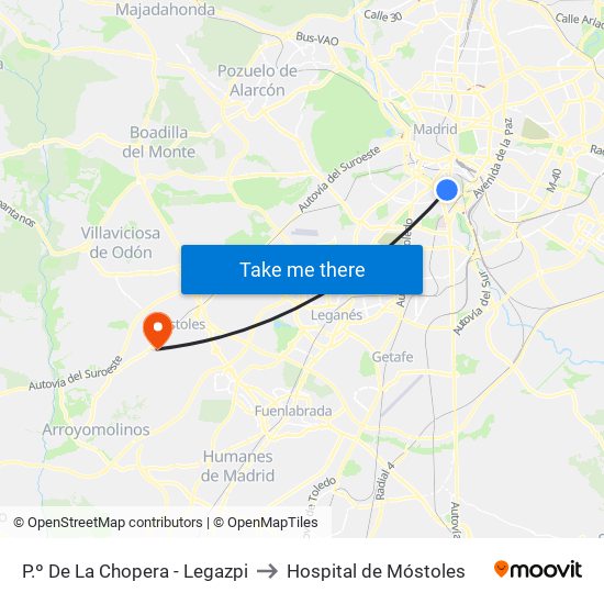 P.º De La Chopera - Legazpi to Hospital de Móstoles map