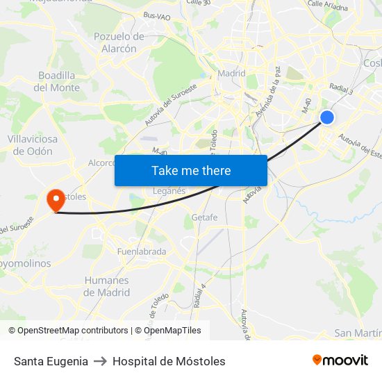 Santa Eugenia to Hospital de Móstoles map