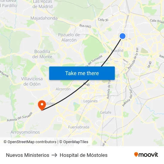Nuevos Ministerios to Hospital de Móstoles map