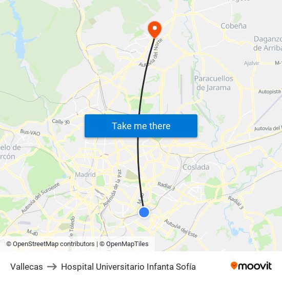 Vallecas to Hospital Universitario Infanta Sofía map