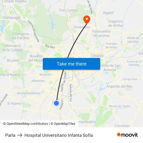 Parla to Hospital Universitario Infanta Sofía map