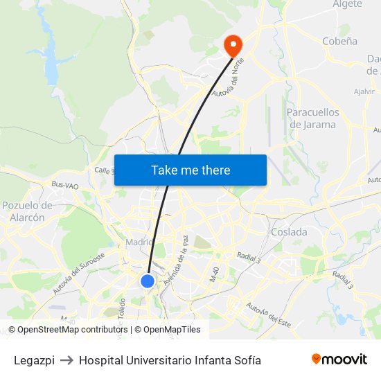 Legazpi to Hospital Universitario Infanta Sofía map