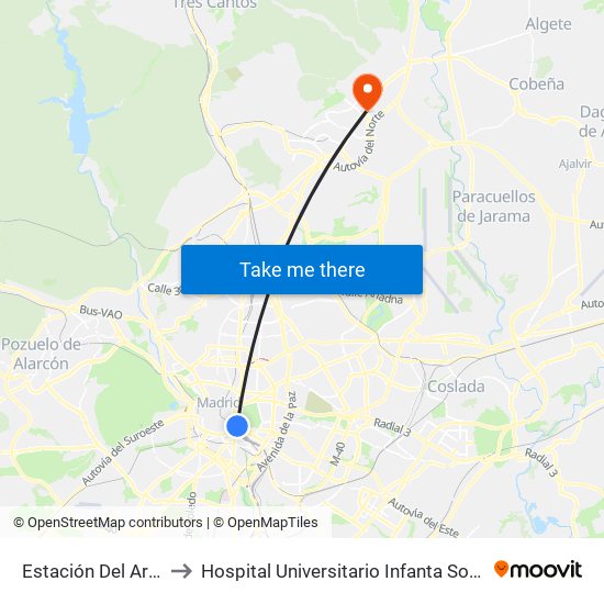 Estación Del Arte to Hospital Universitario Infanta Sofía map
