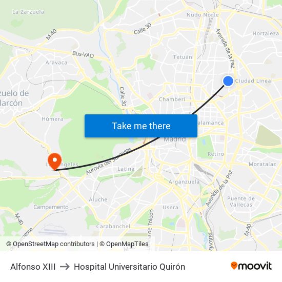 Alfonso XIII to Hospital Universitario Quirón map