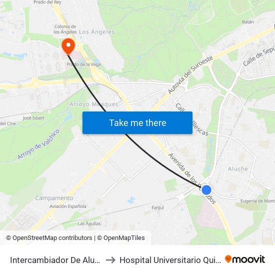 Intercambiador De Aluche to Hospital Universitario Quirón map