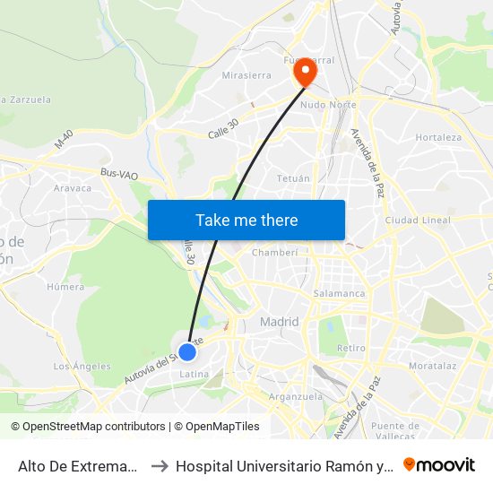 Alto De Extremadura to Hospital Universitario Ramón y Cajal map