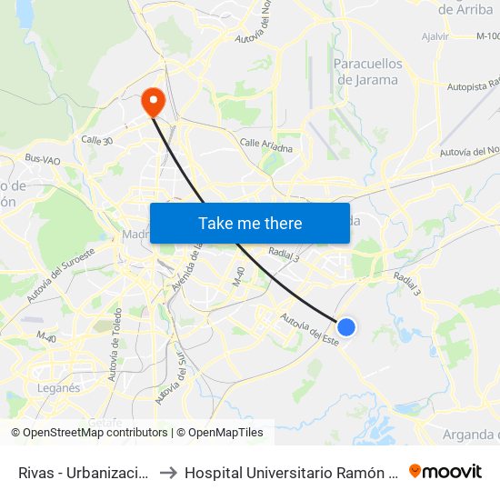 Rivas - Urbanizaciones to Hospital Universitario Ramón y Cajal map