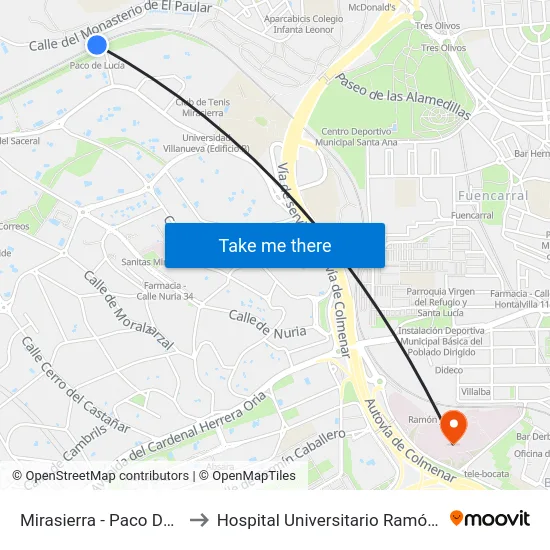Mirasierra - Paco De Lucía to Hospital Universitario Ramón y Cajal map