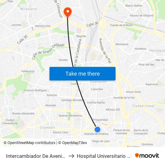 Intercambiador De Avenida De América to Hospital Universitario Ramón y Cajal map