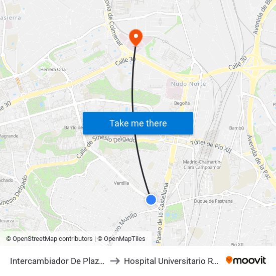 Intercambiador De Plaza De Castilla to Hospital Universitario Ramón y Cajal map